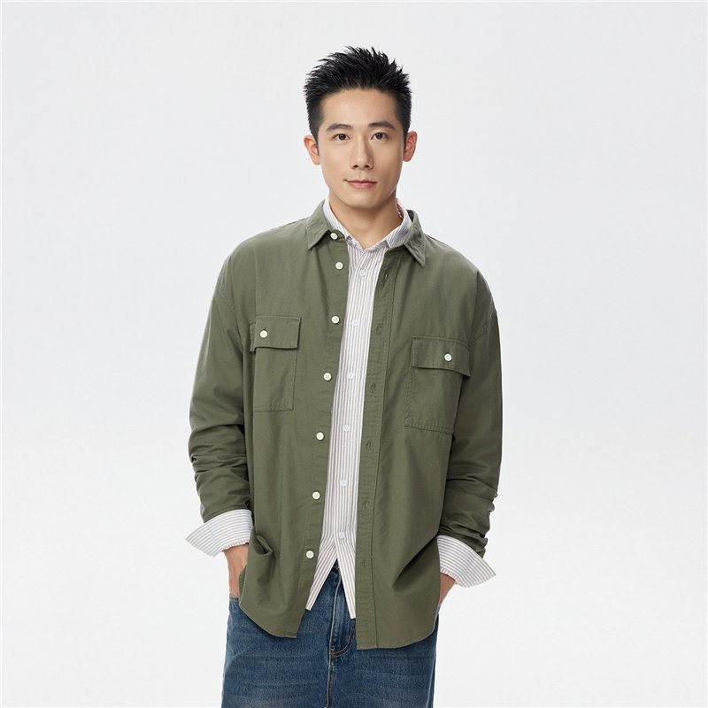 Men's Relaxed Fit Cotton Twill Long Sleeve Shirt - Giordano Online