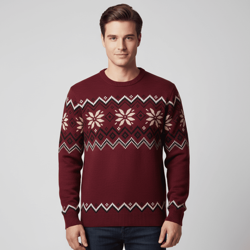 Men’s Relaxed Fit Jacquard Crew Neck Long Sleeve Sweater - Giordano Online