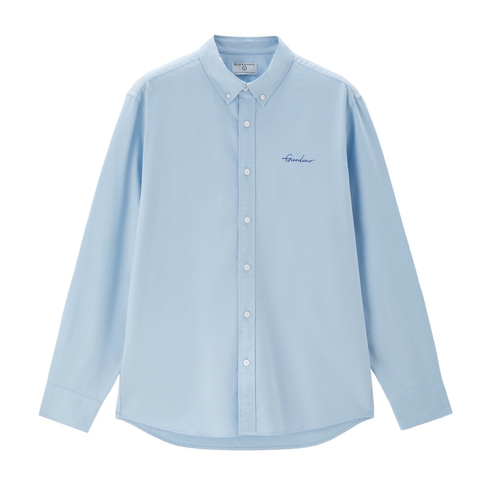 Men's Relaxed Fit Lyocell - Cotton Embroidered Shirt - Giordano Online