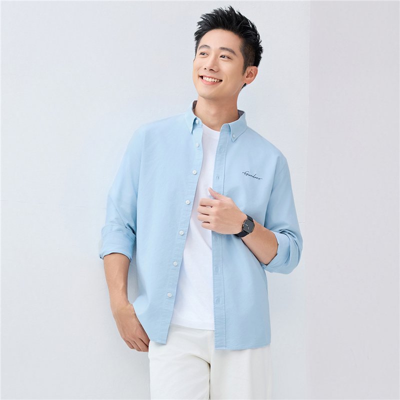 Men's Relaxed Fit Lyocell - Cotton Embroidered Shirt - Giordano Online