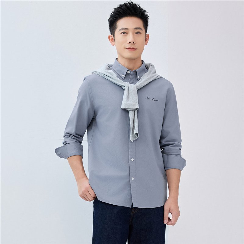 Men's Relaxed Fit Lyocell - Cotton Embroidered Shirt - Giordano Online