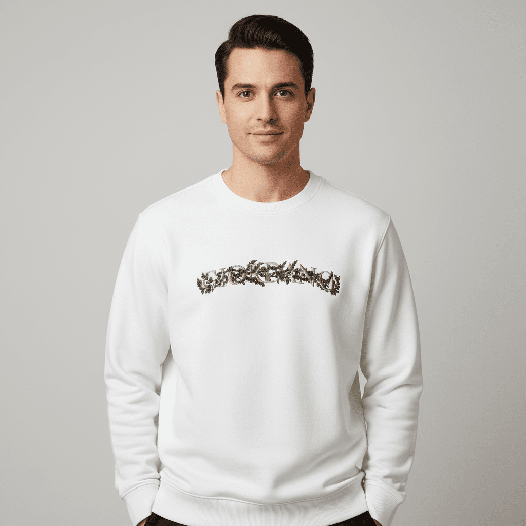 Men's Relaxed Fit Refined Casual Logo Print Sweatshirt - White - Giordano Online