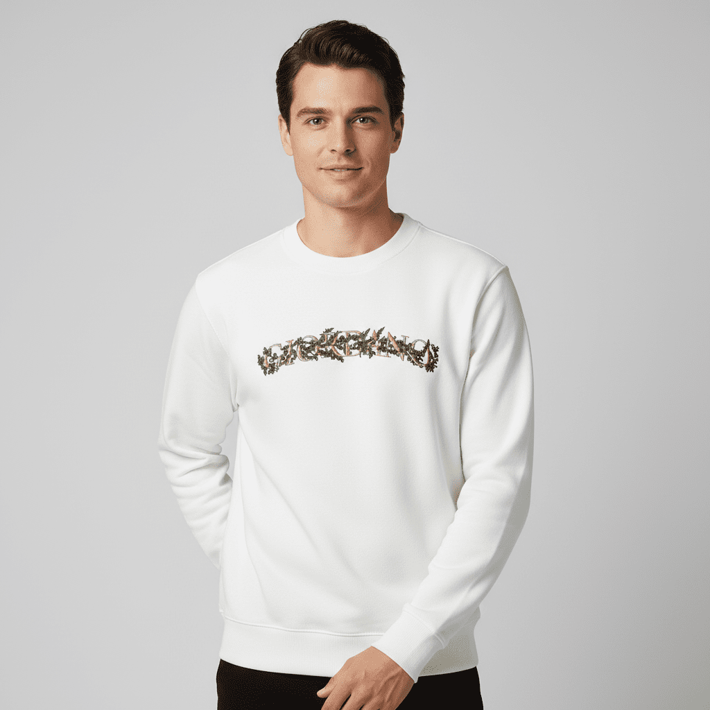 Men's Relaxed Fit Refined Casual Logo Print Sweatshirt - White - Giordano Online