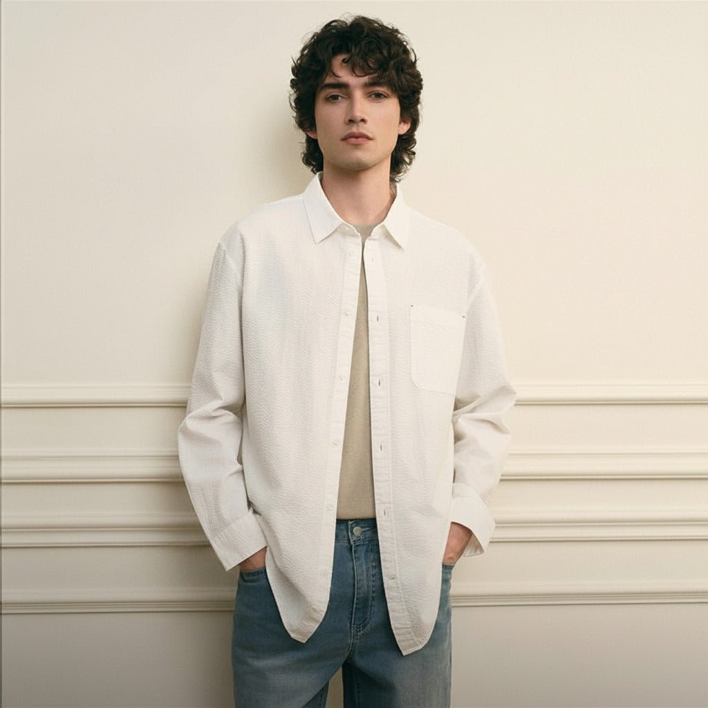 Men's Seersucker Relax Fit Shirt - Giordano Online