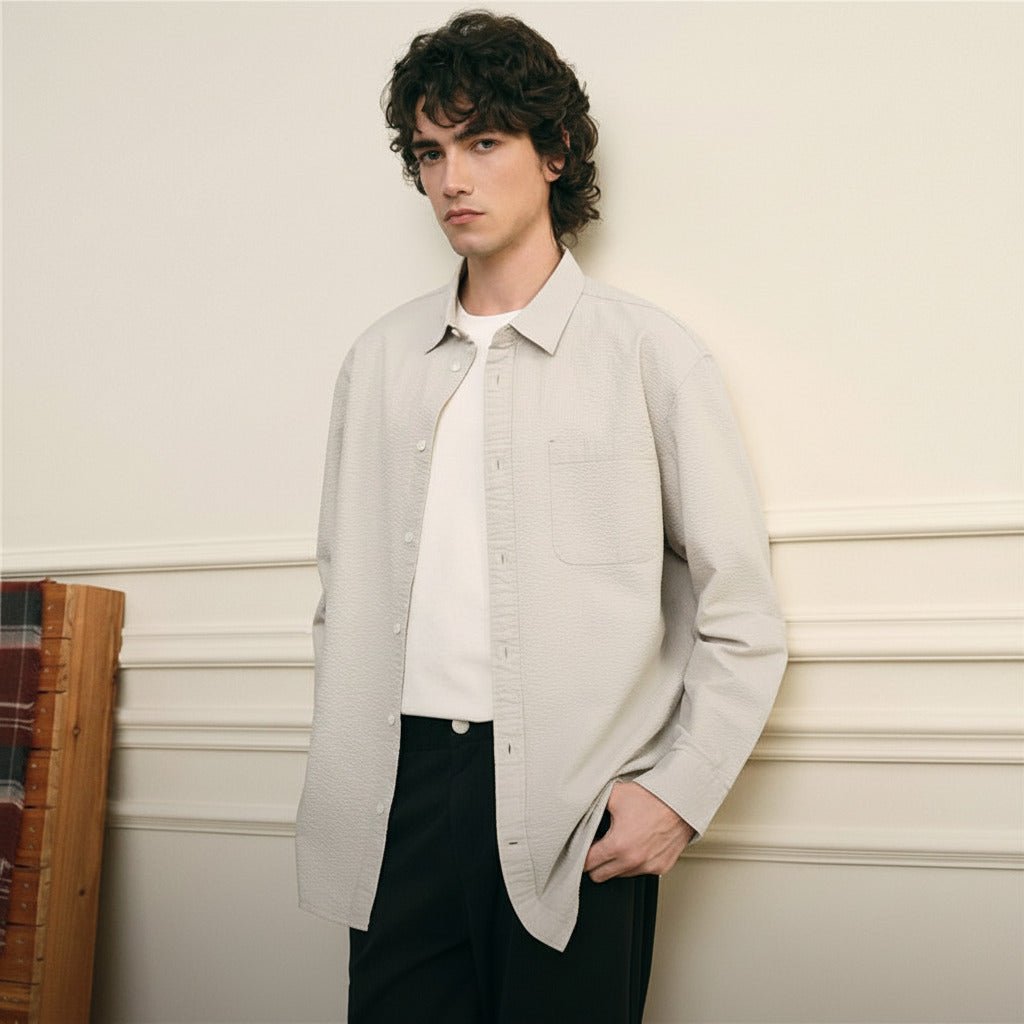 Men's Seersucker Relax Fit Shirt - Giordano Online