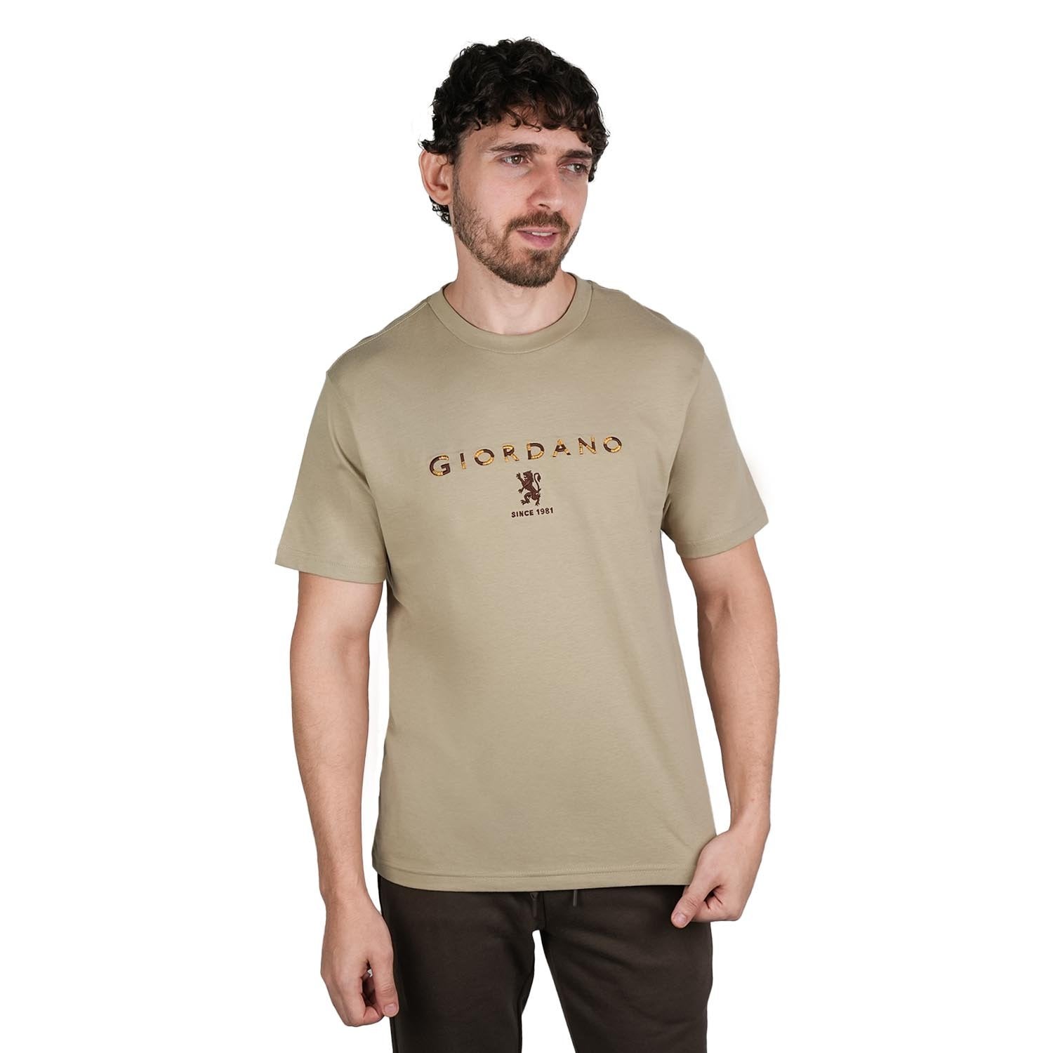 Men's Signature Print Tee - Khaki - Giordano Online