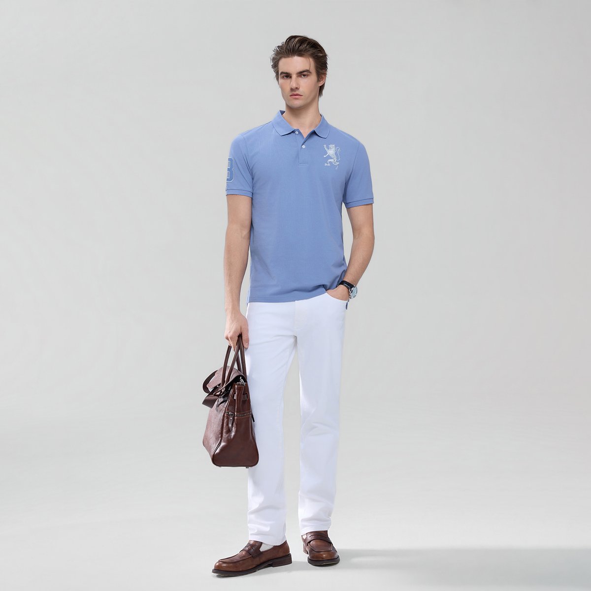 Men’s Slim Fit 3D Lion Embroidery Lycra Pique Polo - Giordano Online