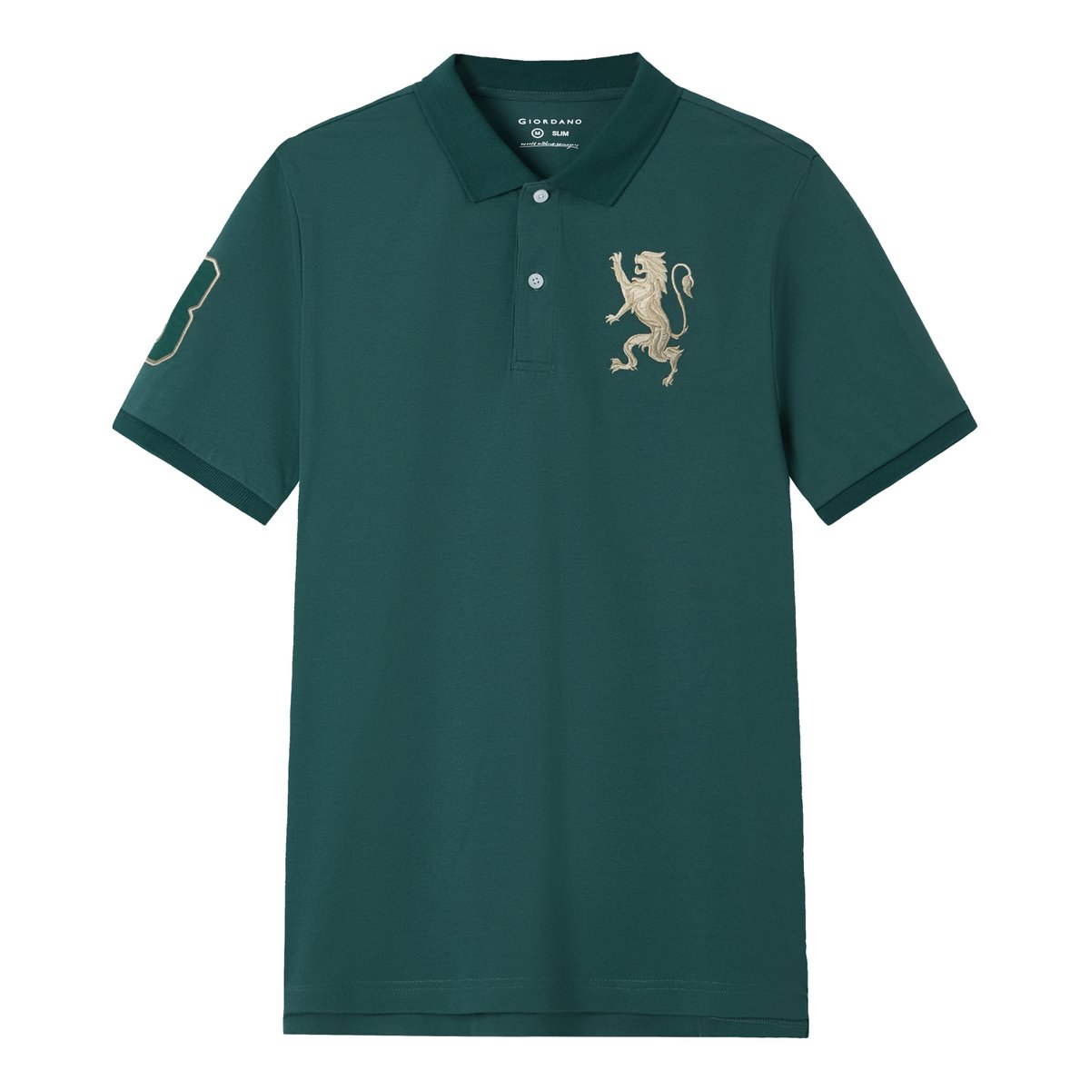 Men’s Slim Fit 3D Lion Embroidery Lycra Pique Polo - Giordano Online