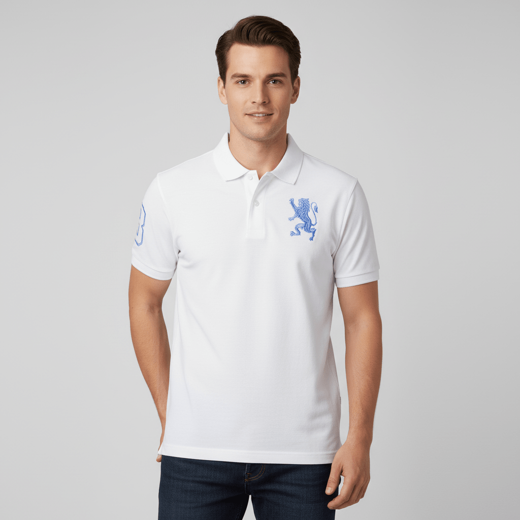 Men’s Slim Fit 3D Lion Embroidery Lycra Pique Polo - Giordano Online