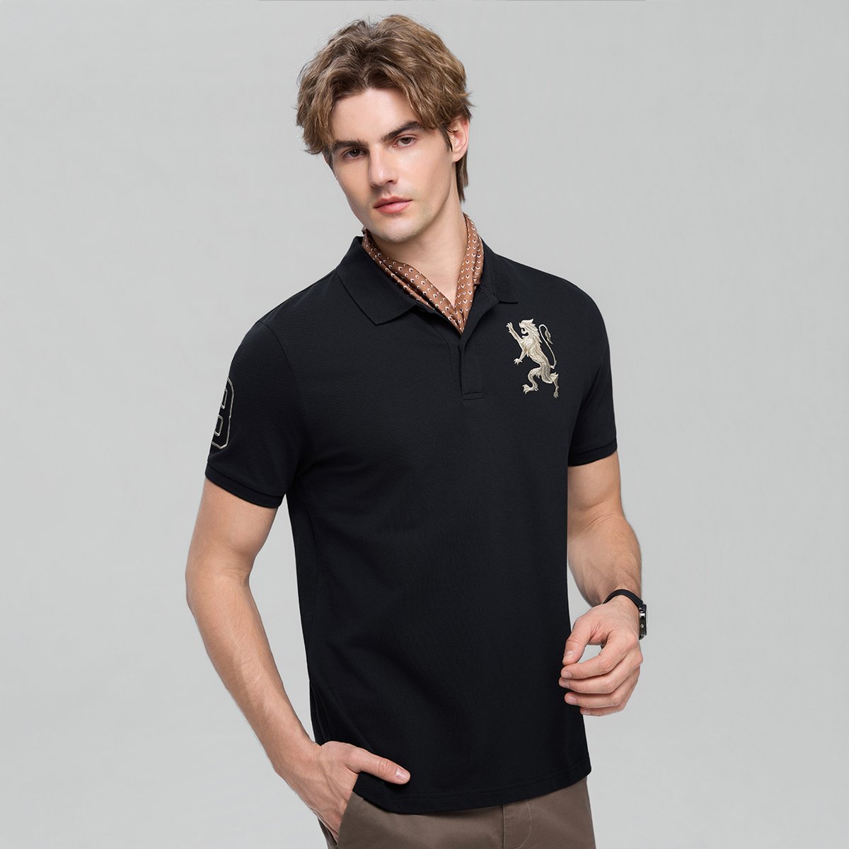 Men’s Slim Fit 3D Lion Embroidery Lycra Pique Polo - Giordano Online
