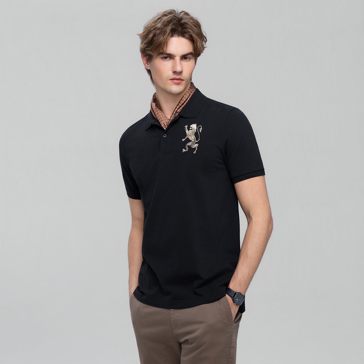 Men’s Slim Fit 3D Lion Embroidery Lycra Pique Polo - Giordano Online
