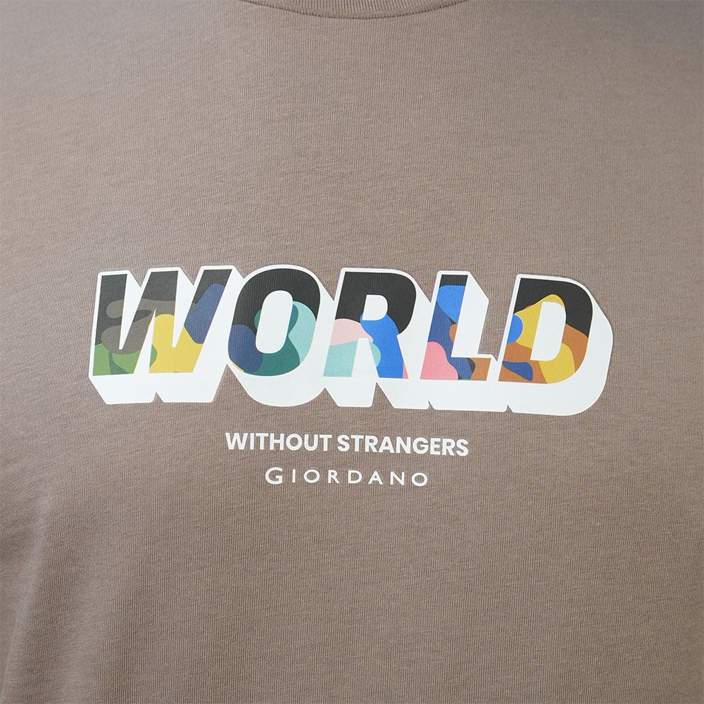 Men's Slim Fit Cotton Jersey Crew Neck Print Tee | WWS Graphic - Khaki - Giordano Online