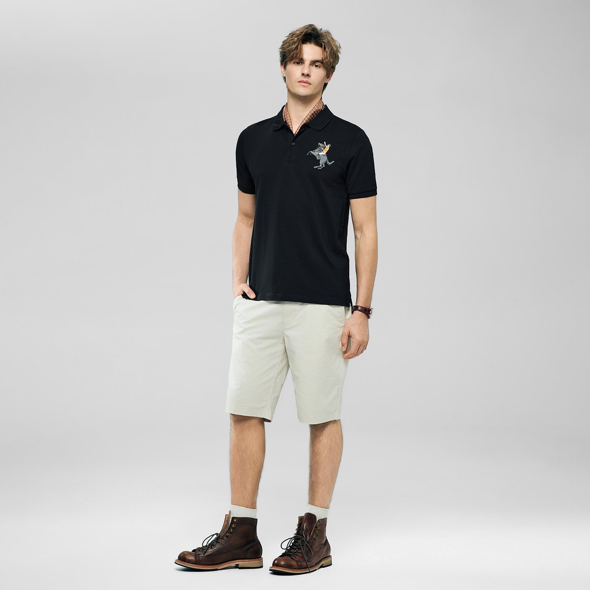 Men's Slim Fit Cotton Short Sleeve Napoleon Polo - Giordano Online