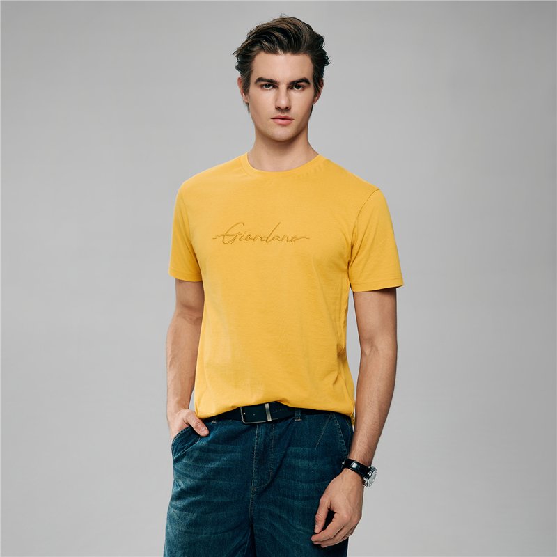 Men’s Slim Fit Cotton Signature Print Tee - Giordano Online