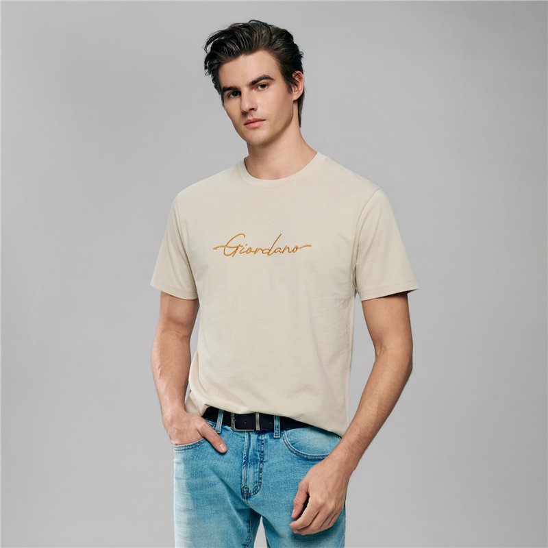 Men’s Slim Fit Cotton Signature Print Tee - Giordano Online