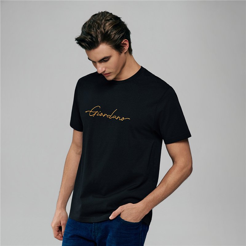 Men’s Slim Fit Cotton Signature Print Tee - Giordano Online
