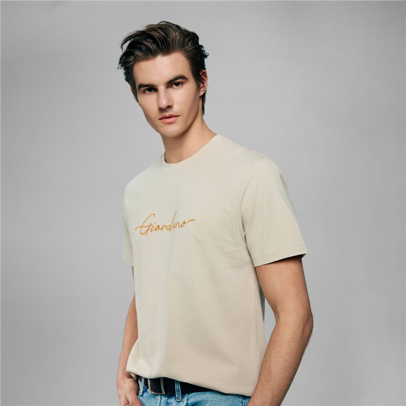 Men’s Slim Fit Cotton Signature Print Tee - Giordano Online