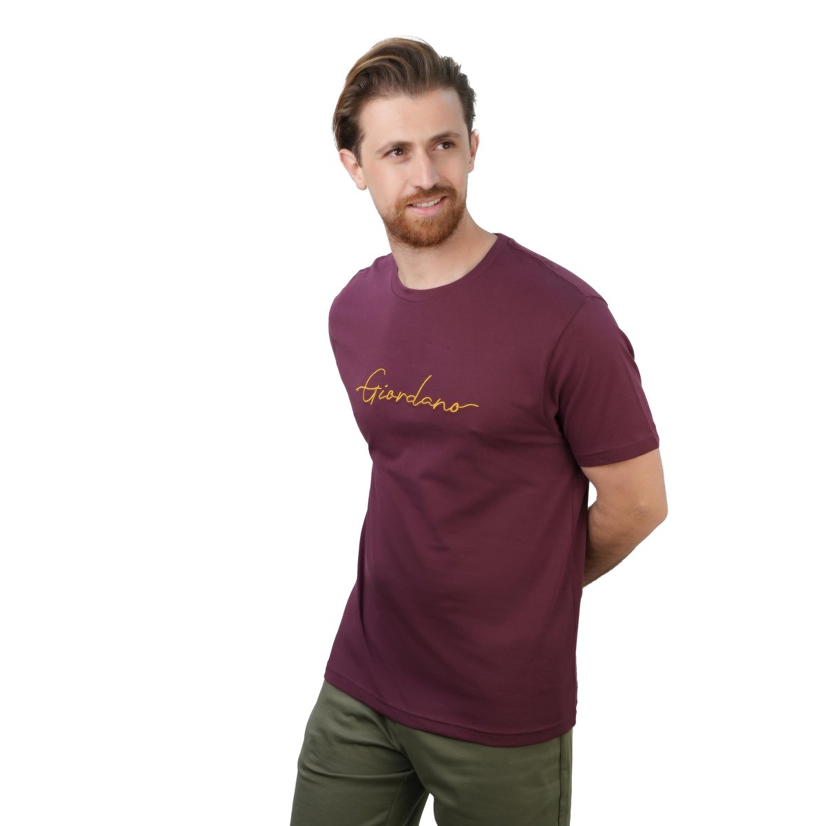 Men's Slim Fit Cotton Signature Print Tee - Giordano Online