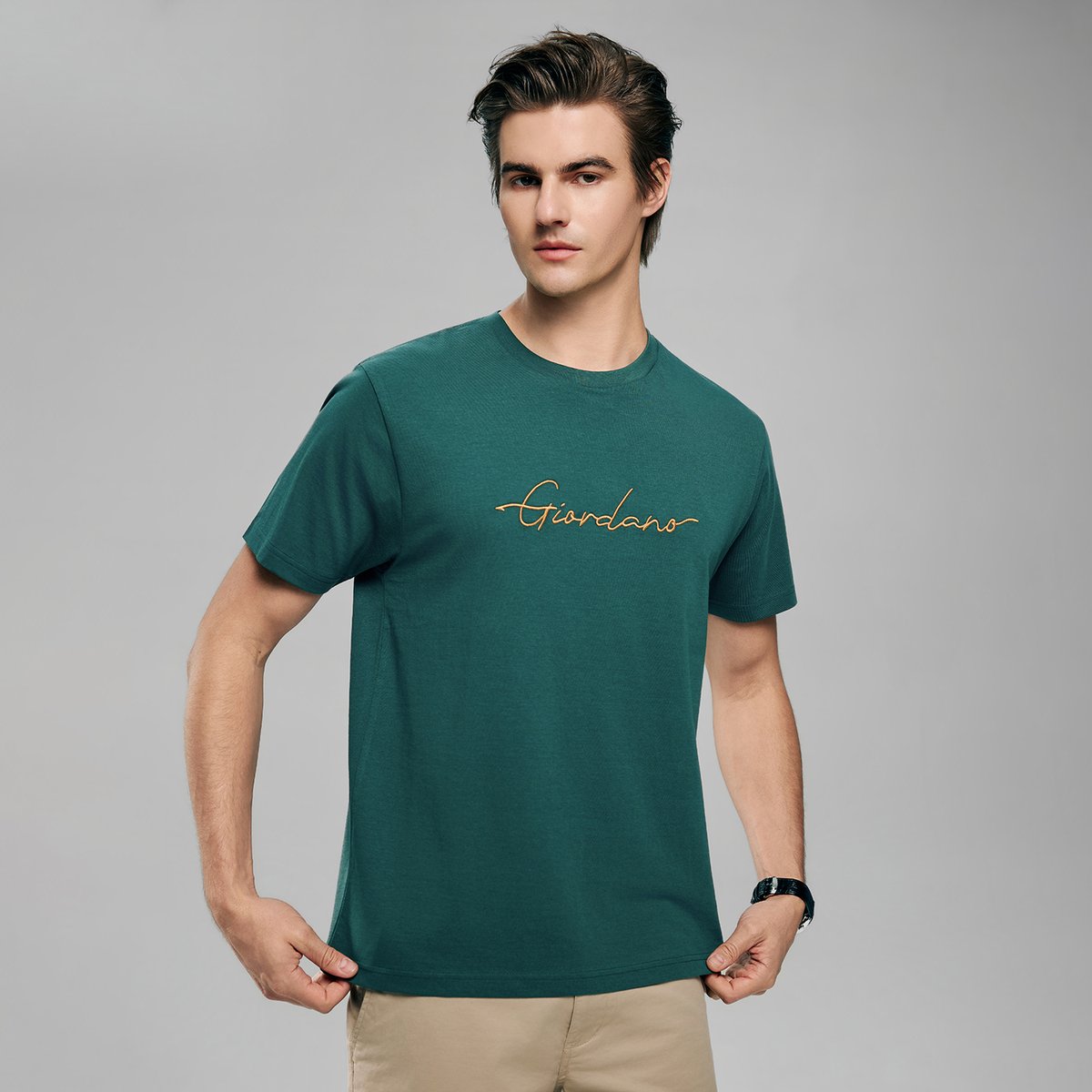 Men’s Slim Fit Cotton Signature Print Tee - Giordano Online