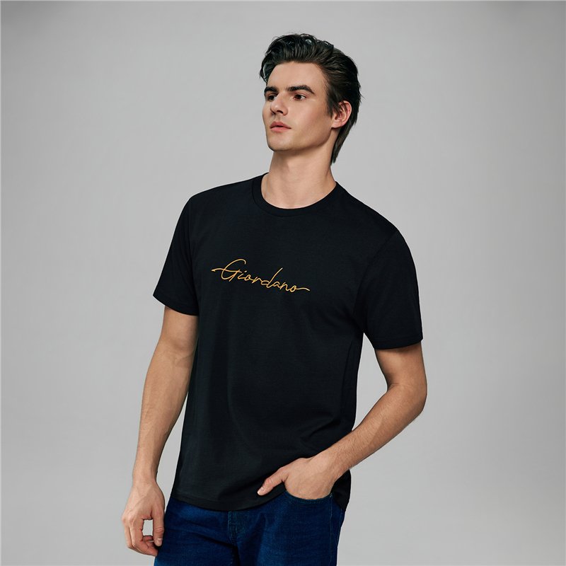 Men’s Slim Fit Cotton Signature Print Tee - Giordano Online