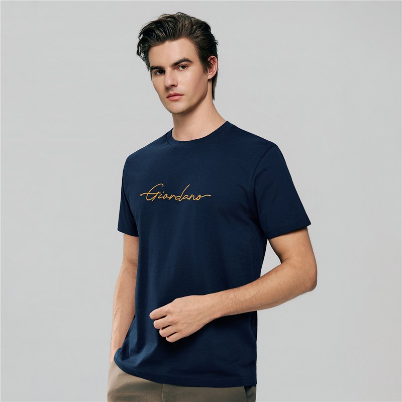 Men’s Slim Fit Cotton Signature Print Tee - Giordano Online