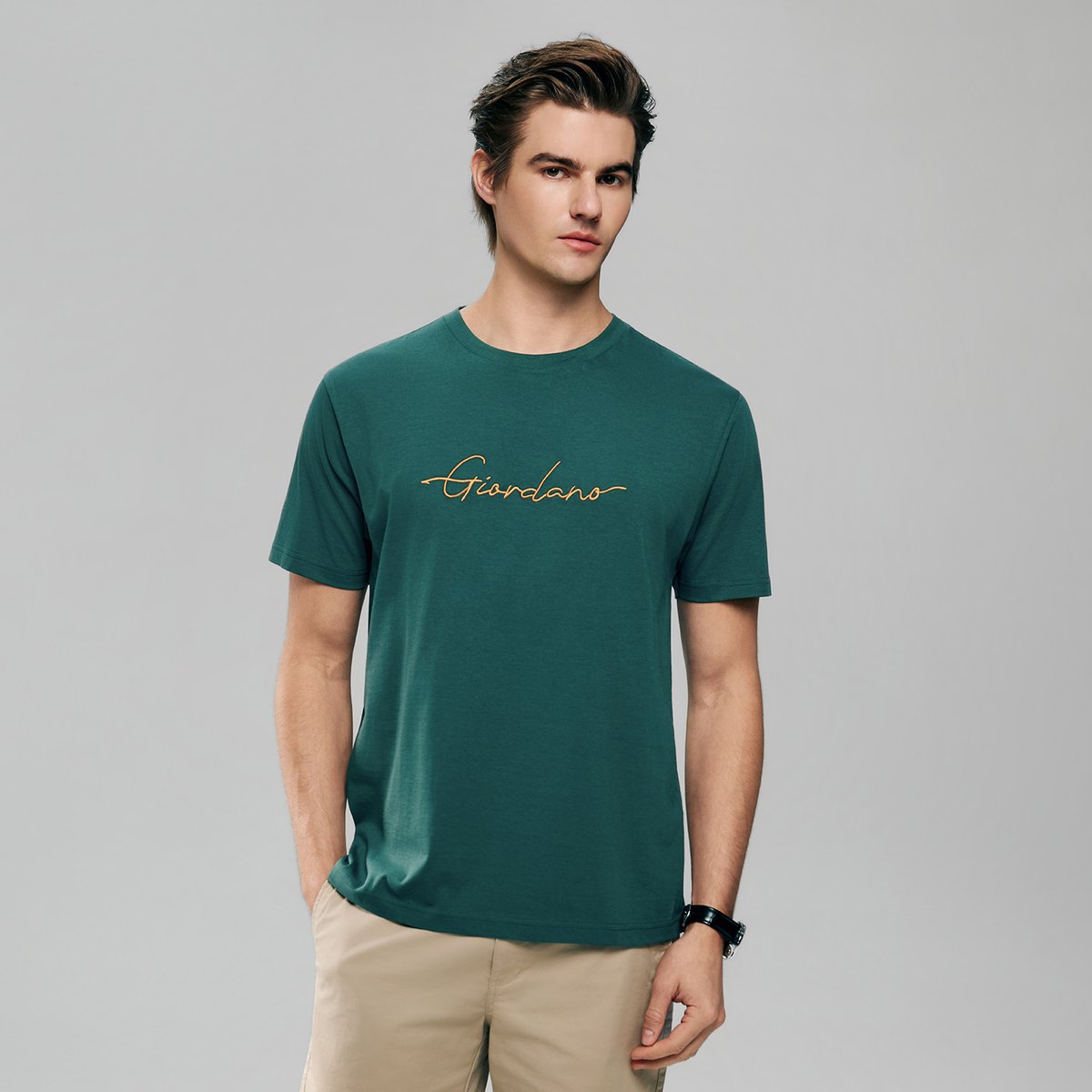 Men’s Slim Fit Cotton Signature Print Tee - Giordano Online