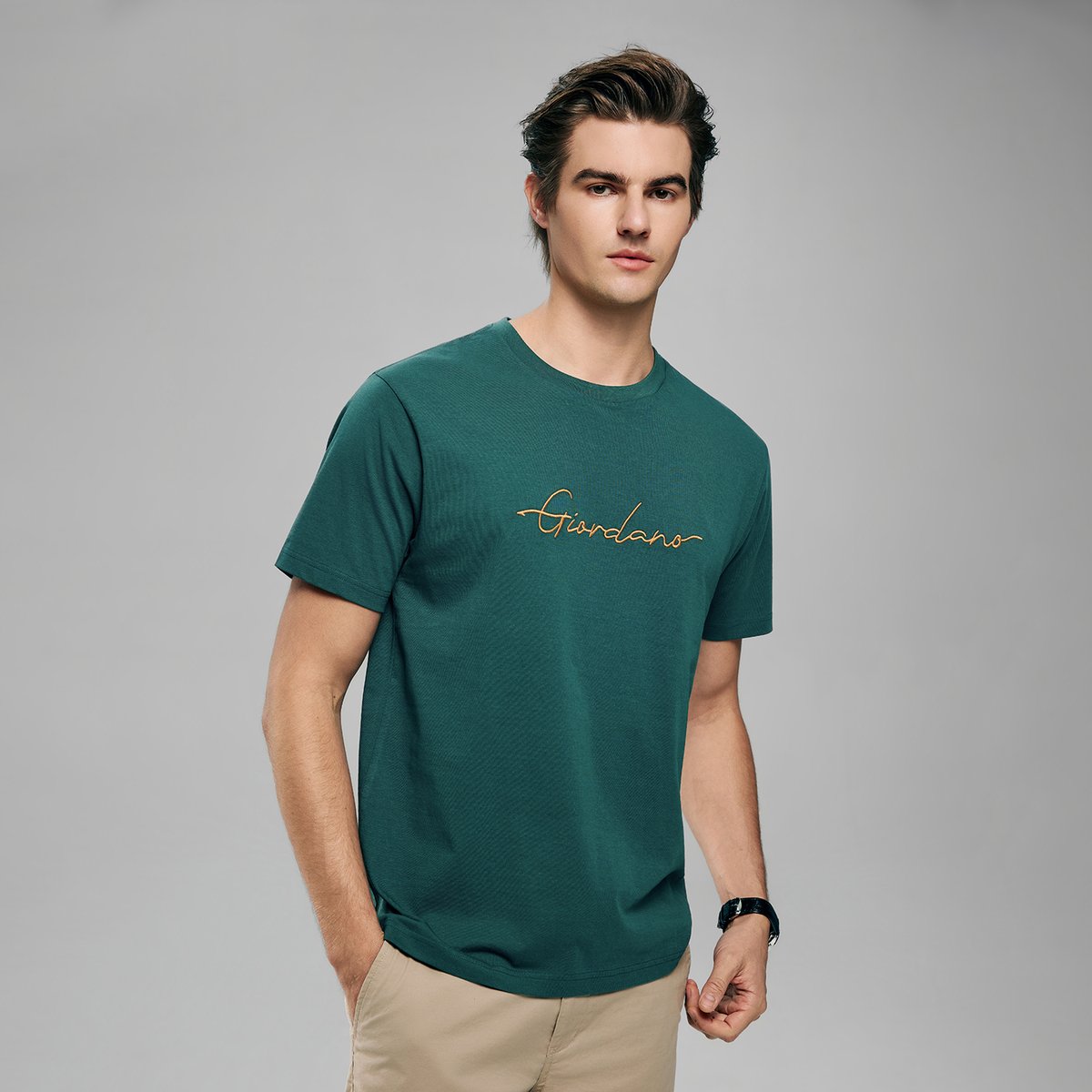 Men’s Slim Fit Cotton Signature Print Tee - Giordano Online