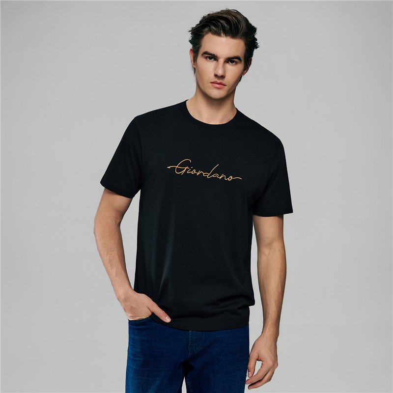 Men’s Slim Fit Cotton Signature Print Tee - Giordano Online