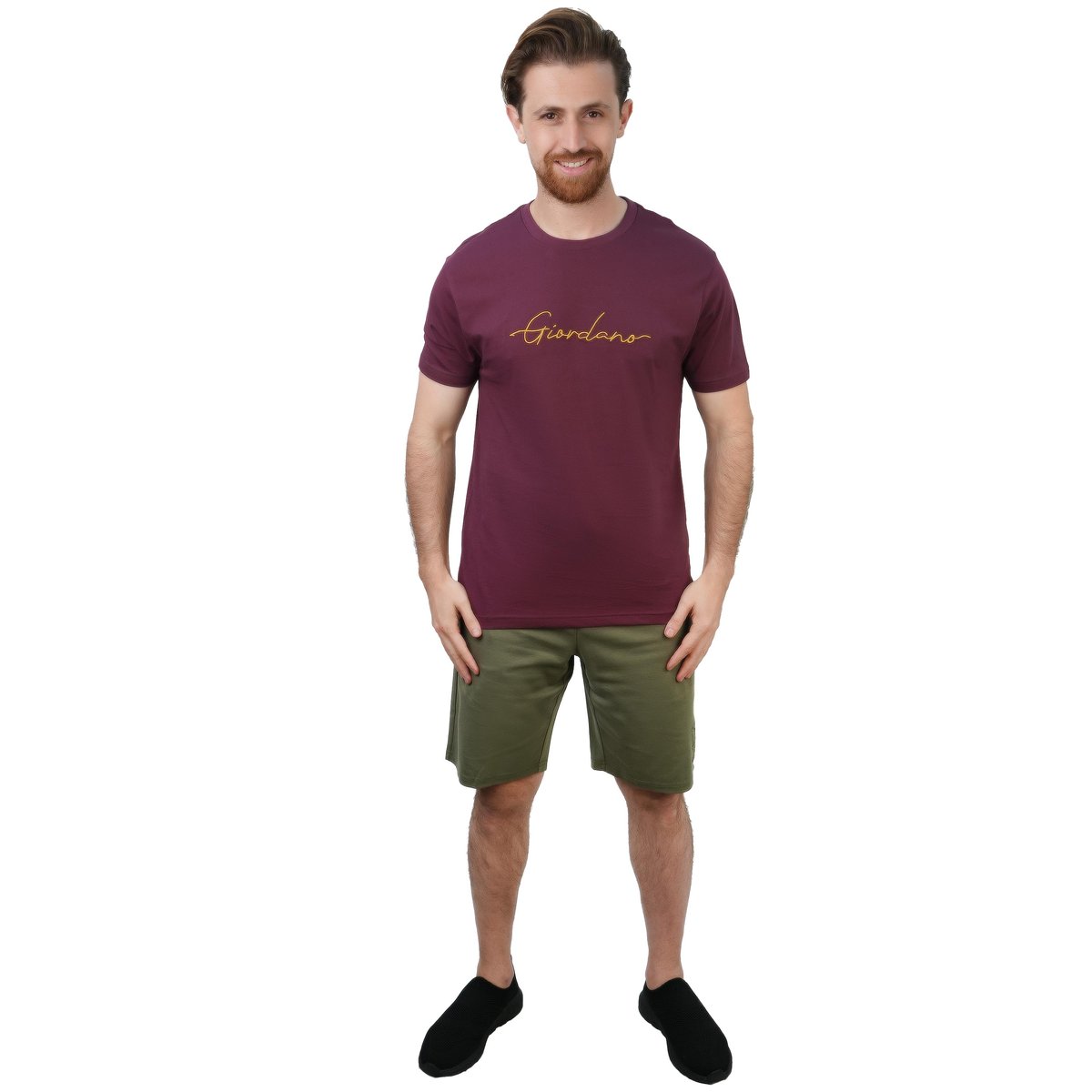 Men's Slim Fit Cotton Signature Print Tee - Giordano Online