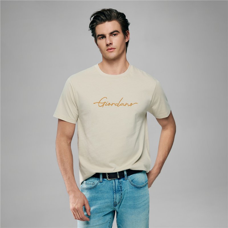 Men’s Slim Fit Cotton Signature Print Tee - Giordano Online