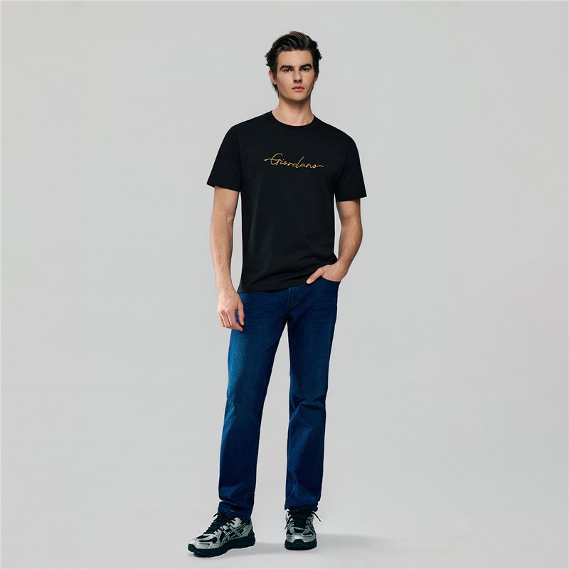 Men’s Slim Fit Cotton Signature Print Tee - Giordano Online