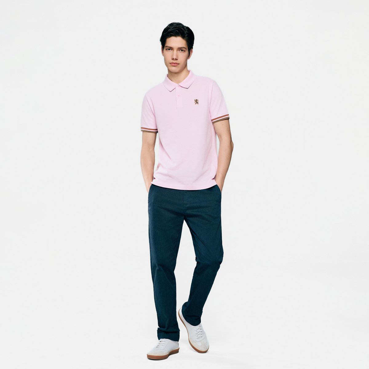 Men's Slim Fit Embroidered Solid Polo - Giordano Online