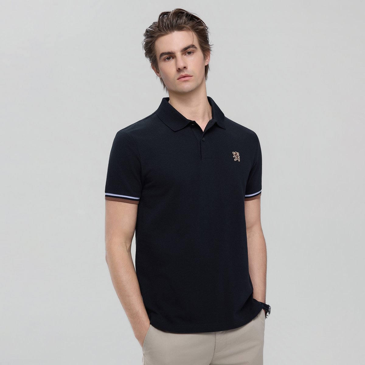 Men’s Slim Fit Embroidery Solid Polo - Giordano Online
