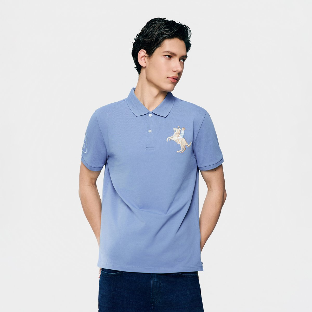 Men’s Slim Fit Napoleon Embroidery Lycra Pique Polo - Giordano Online