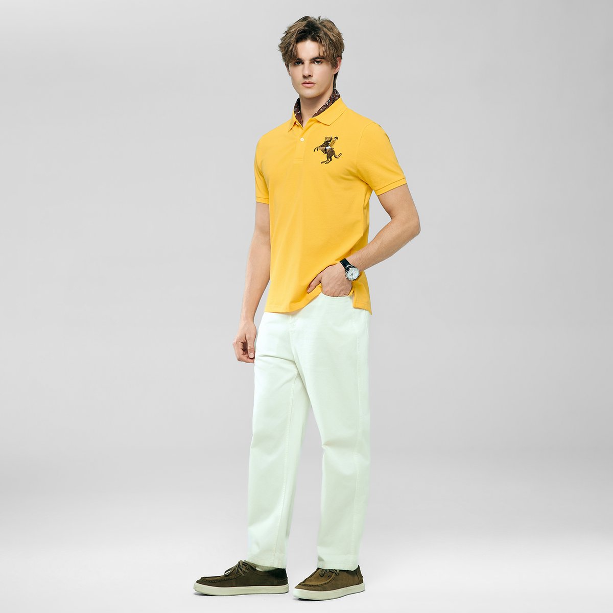 Men’s Slim Fit Napoleon Embroidery Lycra Pique Polo - Giordano Online