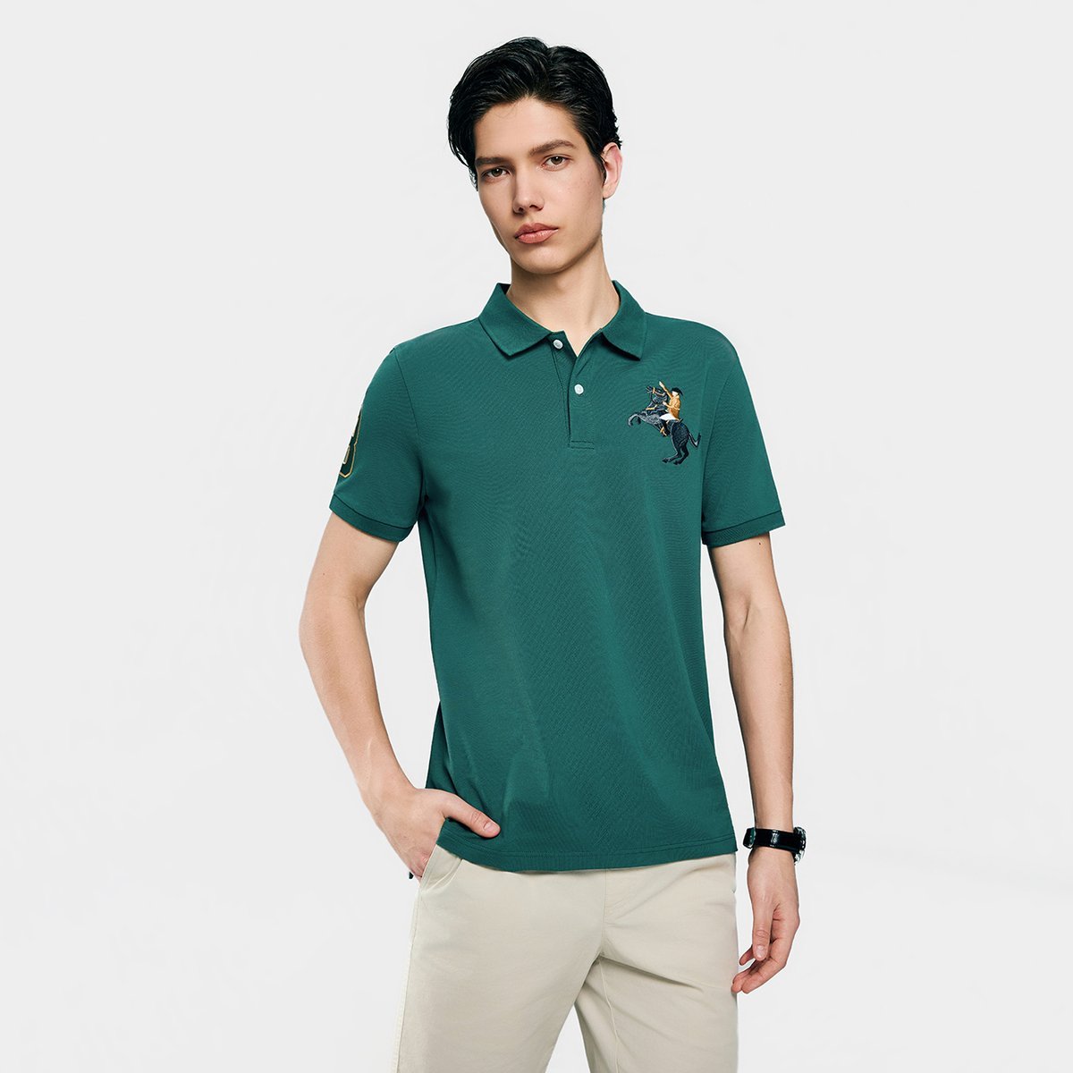 Men’s Slim Fit Napoleon Embroidery Lycra Pique Polo - Giordano Online