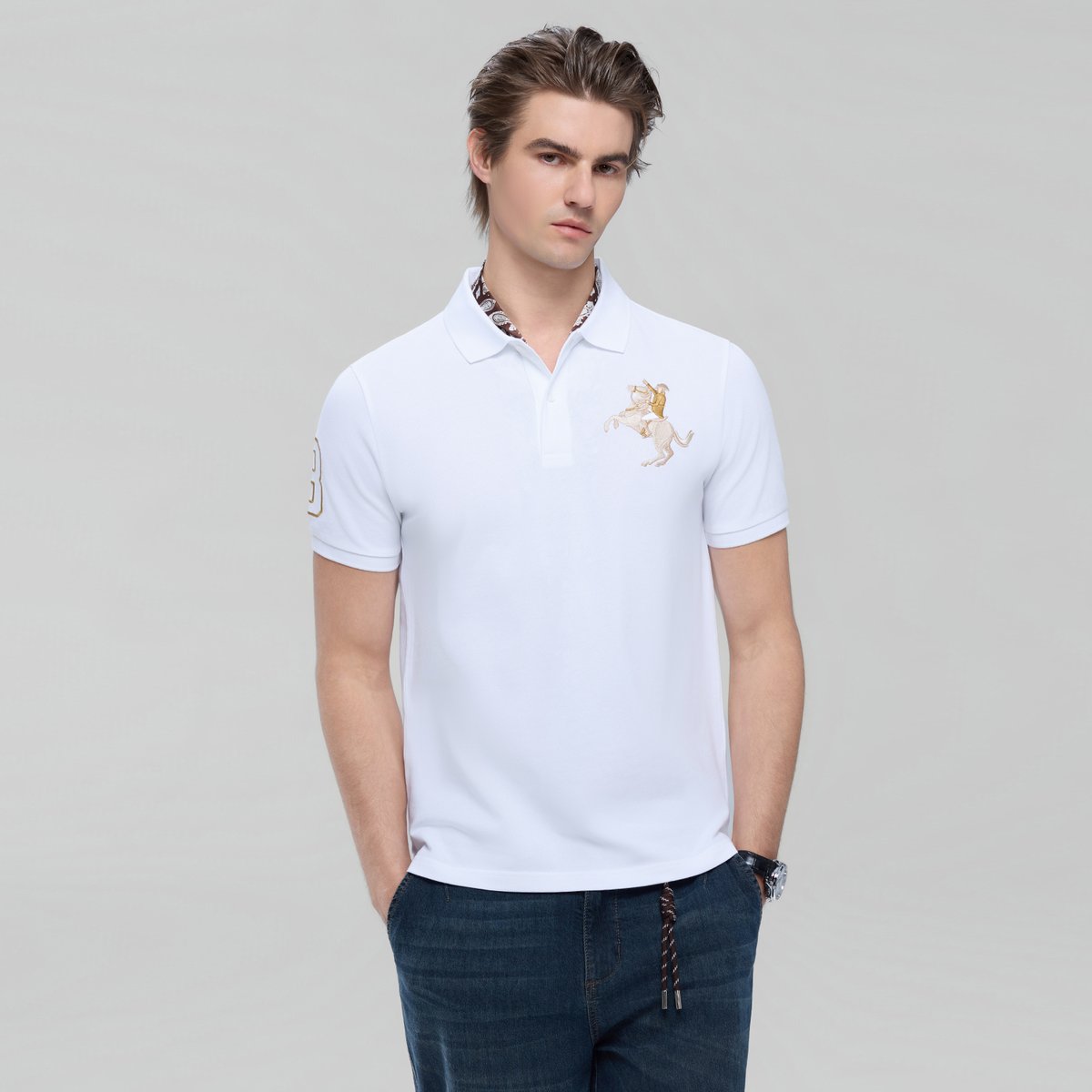 Men’s Slim Fit Napoleon Embroidery Lycra Pique Polo - Giordano Online
