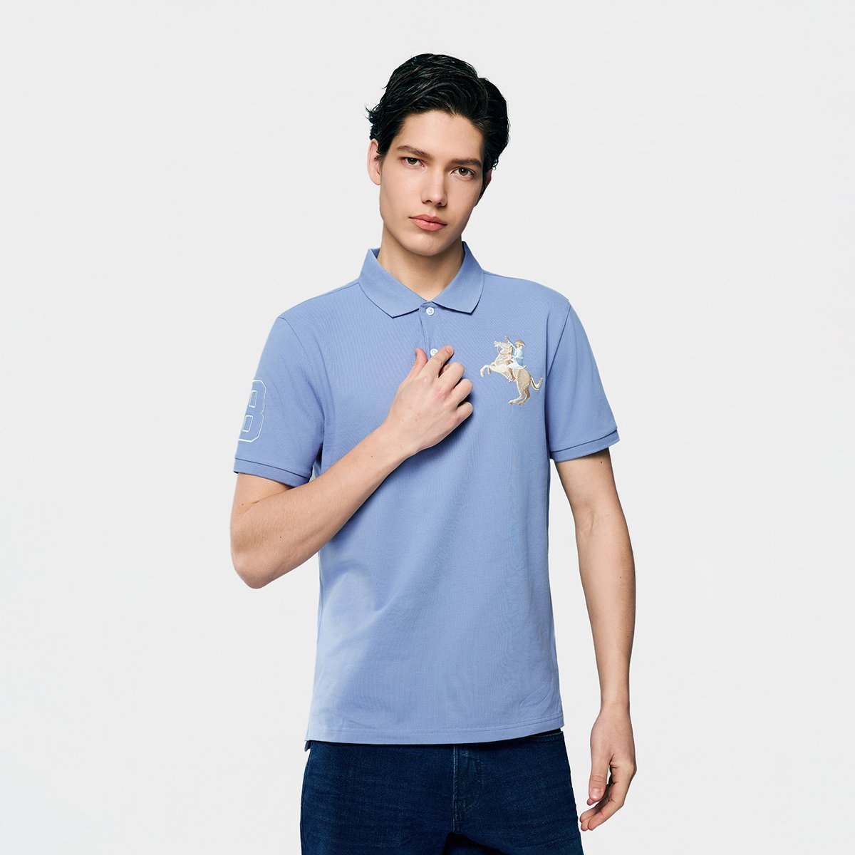 Men’s Slim Fit Napoleon Embroidery Lycra Pique Polo - Giordano Online
