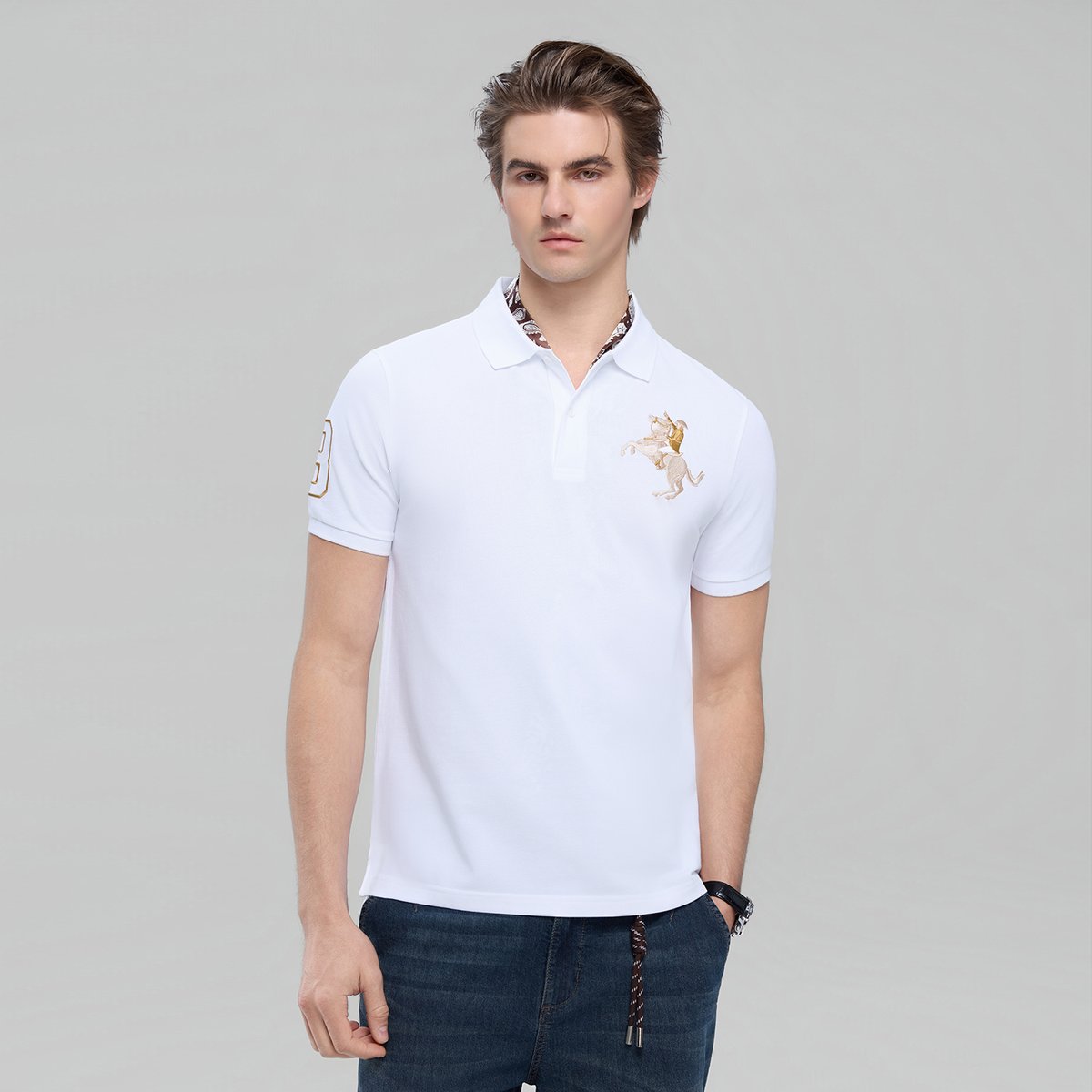 Men’s Slim Fit Napoleon Embroidery Lycra Pique Polo - Giordano Online