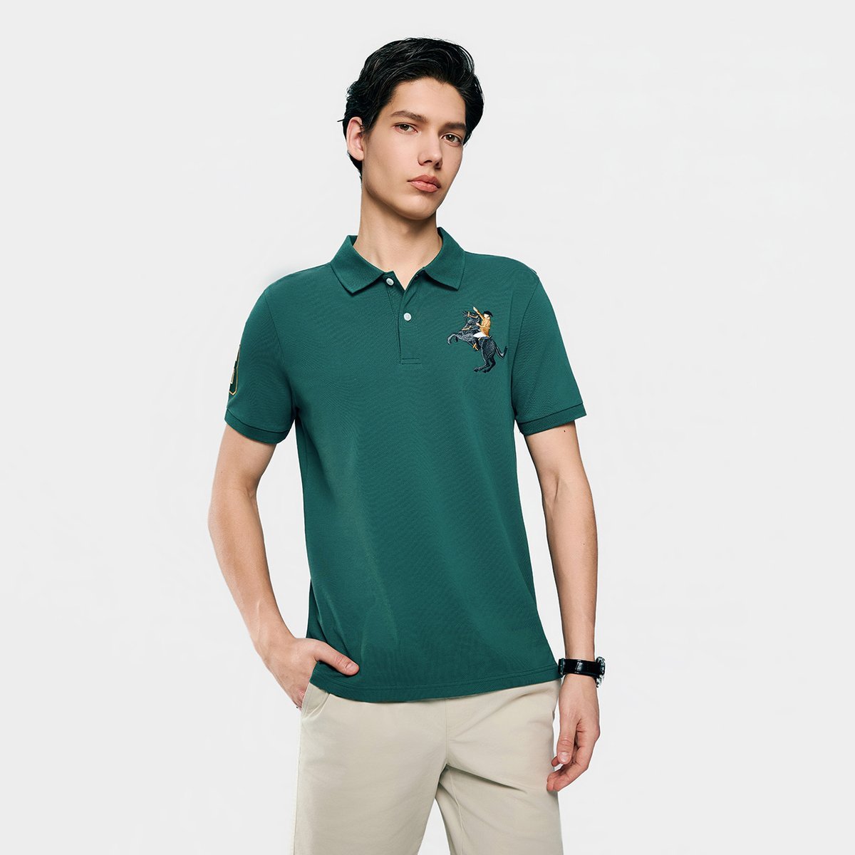 Men’s Slim Fit Napoleon Embroidery Lycra Pique Polo - Giordano Online