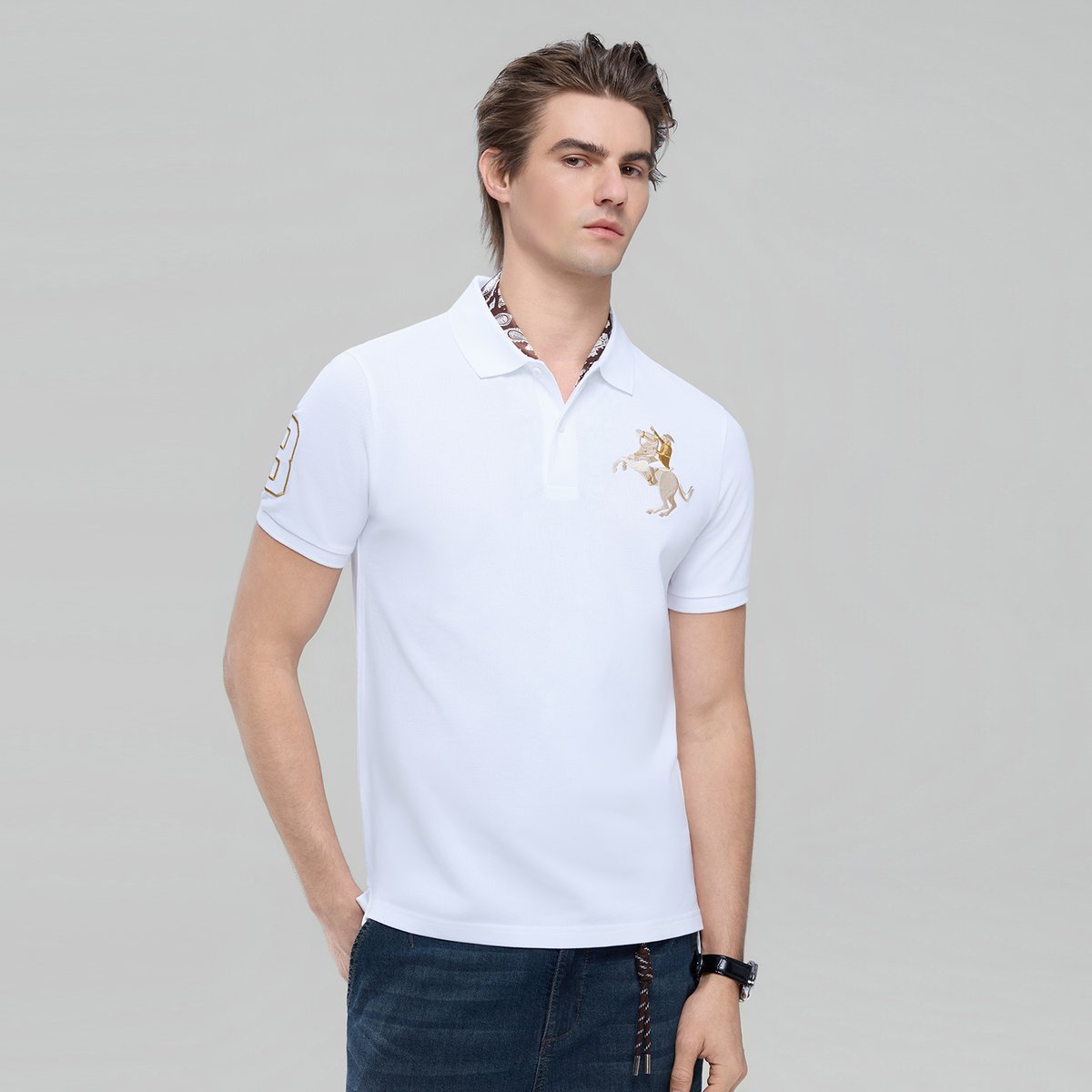 Men’s Slim Fit Napoleon Embroidery Lycra Pique Polo - Giordano Online