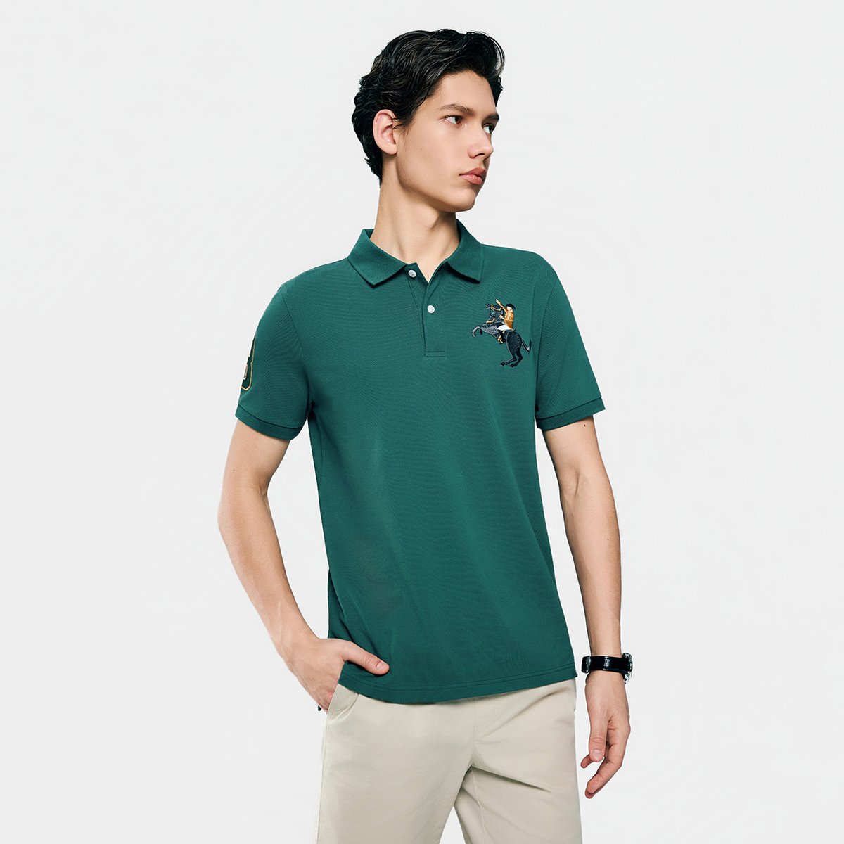 Men’s Slim Fit Napoleon Embroidery Lycra Pique Polo - Giordano Online