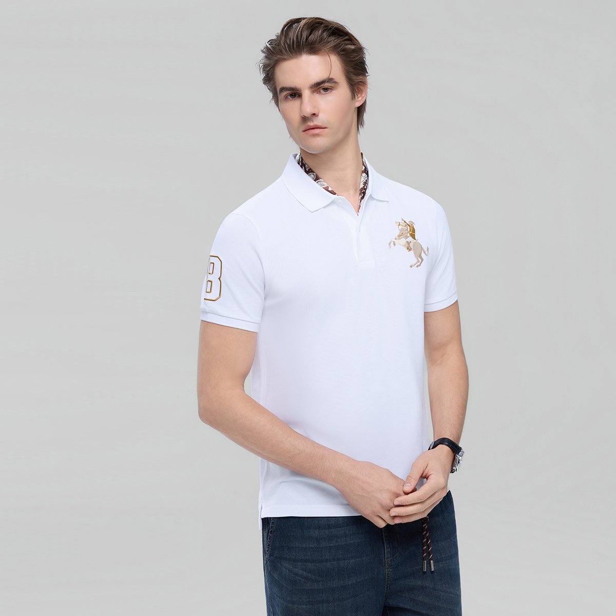 Men’s Slim Fit Napoleon Embroidery Lycra Pique Polo - Giordano Online