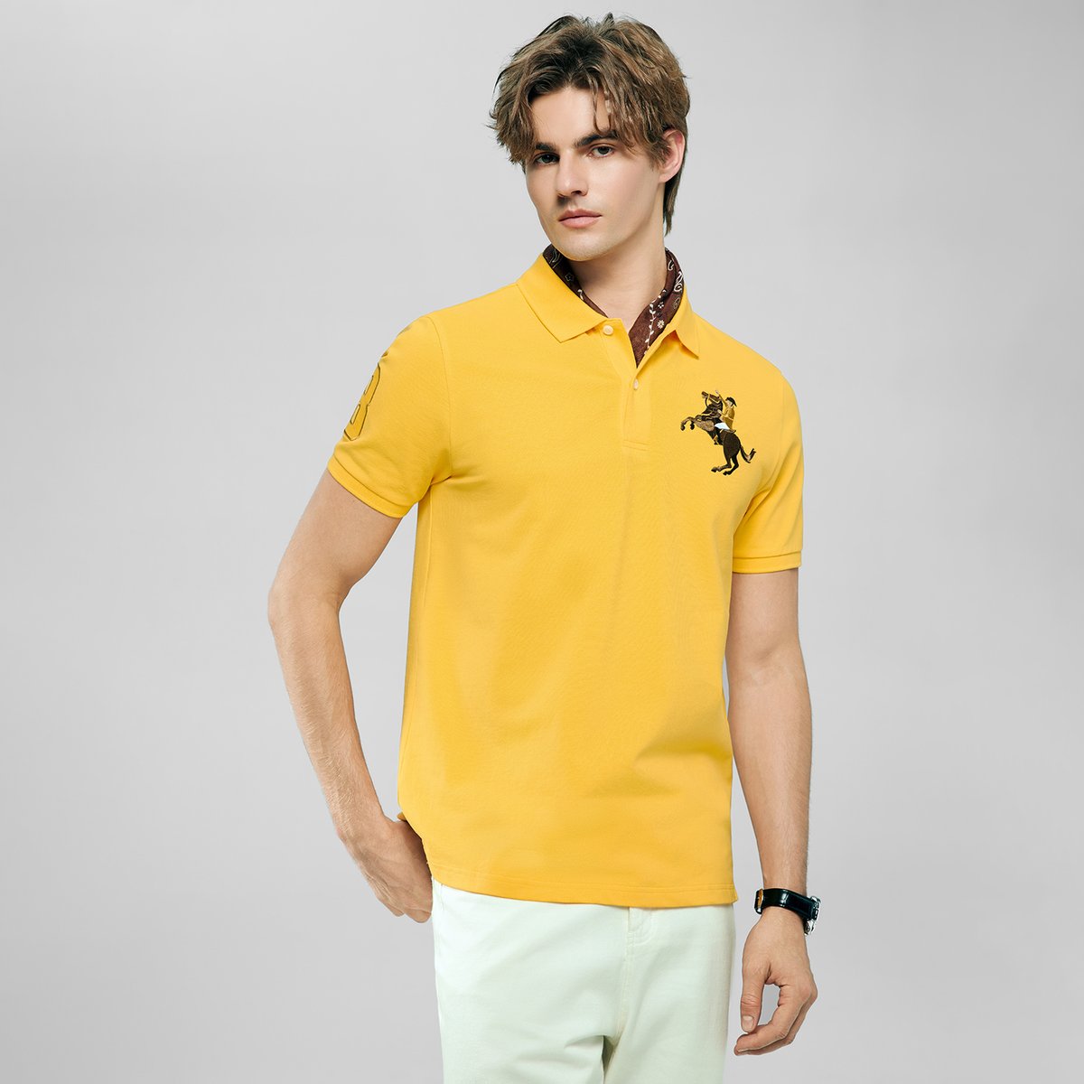 Men’s Slim Fit Napoleon Embroidery Lycra Pique Polo - Giordano Online