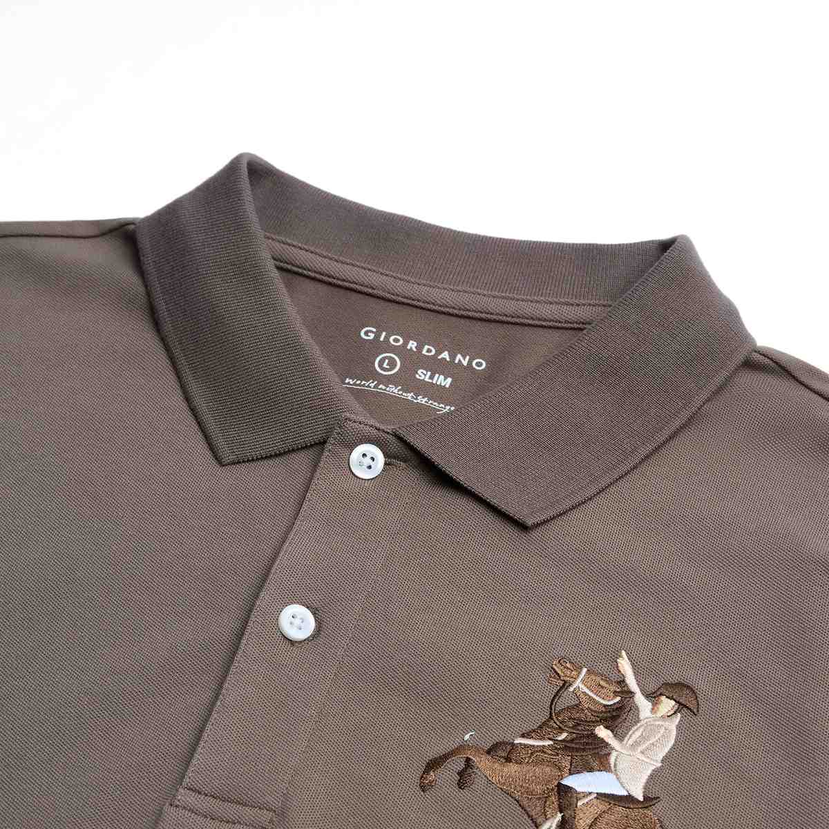 Men’s Slim Fit Napoleon Embroidery Lycra Pique Polo - Giordano Online