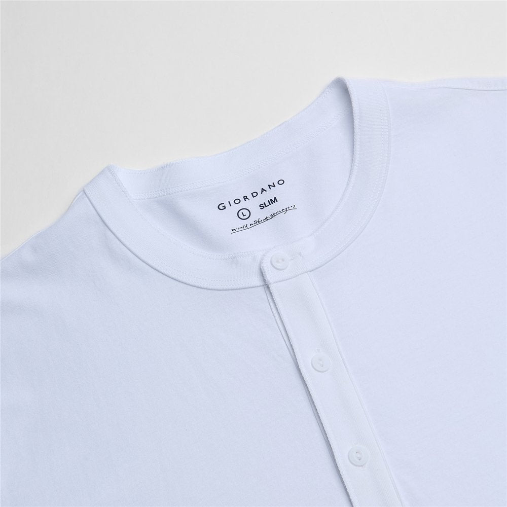 Men’s Slim Henley Short - Sleeve Button Front Tee - Giordano Online