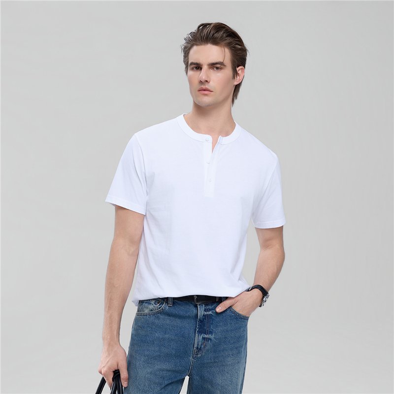 Men’s Slim Henley Short - Sleeve Button Front Tee - Giordano Online