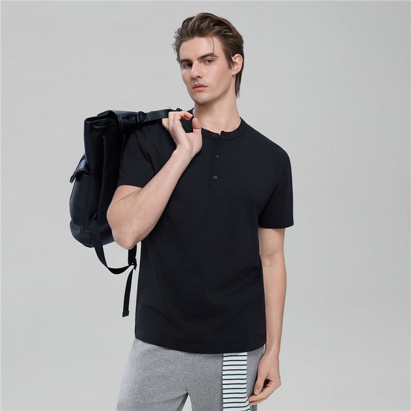 Men’s Slim Henley Short - Sleeve Button Front Tee - Giordano Online