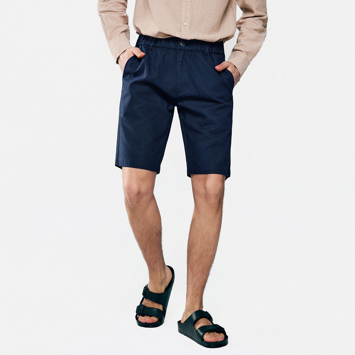 Men's Slim Linen Cotton Bermuda Shorts - Giordano Online