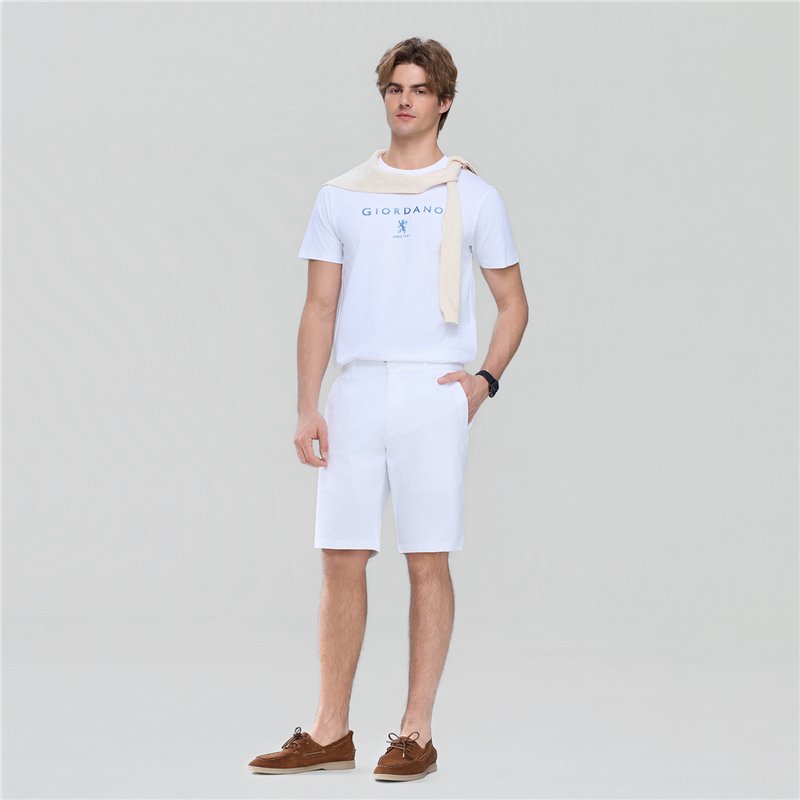 Men’s Slim Twill Bermuda Shorts with Stretch Waist - Giordano Online
